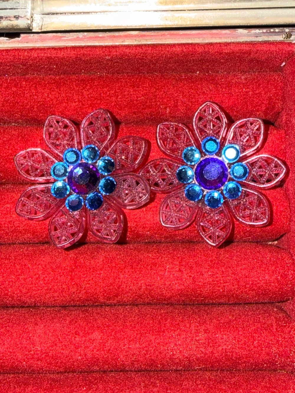 Tarina Tarantino Pink Petal Earrings with Blue and Purple Crystals